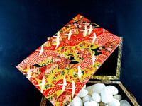Image 1 of Dramatic Japanese Cranes Flags and Fabric Designs Red Gold and Black Flowers Holo Glitter Handmad...