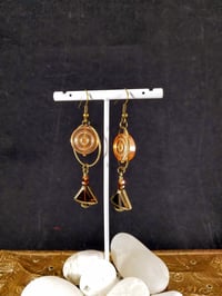 Image 1 of Glass Bullseyes Bronze Rings Bronze Coated Brown Triangle Drops and Swarovski Crystal Bronze Hook...