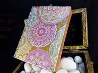Image 2 of Indian Flower Mandala Designs Hand Painted Artisan Paper Rhinestoned Holo Glitter Handmade Magnet...
