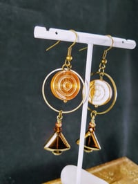 Image 2 of Glass Bullseyes Bronze Rings Bronze Coated Brown Triangle Drops and Swarovski Crystal Bronze Hook...