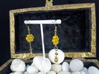 Image 3 of Spring Green Flowers Picasso Coated Drops Bronze Rings and Olivine Swarovski Delightful Fantasy B...