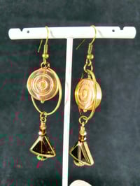 Image 3 of Glass Bullseyes Bronze Rings Bronze Coated Brown Triangle Drops and Swarovski Crystal Bronze Hook...