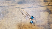 Image 2 of Smash It Pretty Cool Ocean Blue Aurora Borealis Beads Extra Long Elf Ear Handmade Gauged Bronze W...