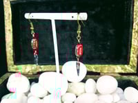 Image 2 of Little Red Picasso Finish Beads and Blades Fantasy Bronze Hook Earrings with Swarovski Crystal Ac...