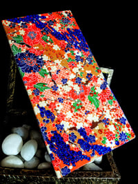 Image 1 of Japanese Orange and Blue Flowers Rhinestones Holo Glitter Handmade Paper Gold Foil Hand Painted G...