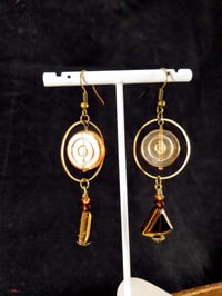 Image 5 of Glass Bullseyes Bronze Rings Bronze Coated Brown Triangle Drops and Swarovski Crystal Bronze Hook...
