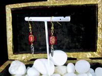 Image 4 of Little Red Picasso Finish Beads and Blades Fantasy Bronze Hook Earrings with Swarovski Crystal Ac...