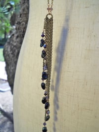 Image 1 of Dark Mysterious and Indigo Flames Opera Length Long Cascade Dangling Chain Pendant Necklace and E...