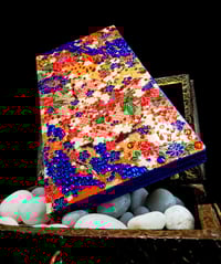 Image 2 of Japanese Orange and Blue Flowers Rhinestones Holo Glitter Handmade Paper Gold Foil Hand Painted G...