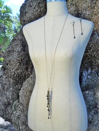 Image 2 of Dark Mysterious and Indigo Flames Opera Length Long Cascade Dangling Chain Pendant Necklace and E...