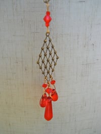 Image 1 of Inspired by Rome Red and Bronze Delicate Opera Length Necklace Earrings Vintage Glass Beads and T...