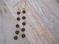 Image 1 of Back in Black Black Natural Stone Rings with Swarovski Crystals and Discs Long Dangling Bullseye ...