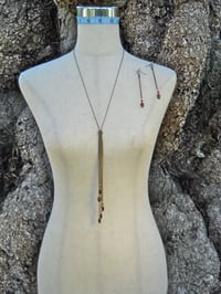 Image 2 of Elegant Vintage Hand Painted Red and Gold Long Dangling Chain Pendant Necklace and Matching Earri...