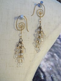 Image 1 of Crystal Cascade Chandelier of Smooth Polished Quartz Crystal With Handmade Large Bronze Spiral Hooks