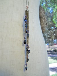 Image 3 of Dark Mysterious and Indigo Flames Opera Length Long Cascade Dangling Chain Pendant Necklace and E...