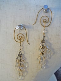 Image 2 of Crystal Cascade Chandelier of Smooth Polished Quartz Crystal With Handmade Large Bronze Spiral Hooks