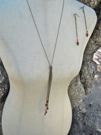 Image 3 of Elegant Vintage Hand Painted Red and Gold Long Dangling Chain Pendant Necklace and Matching Earri...