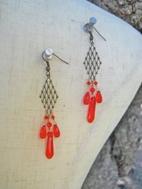 Image 3 of Inspired by Rome Red and Bronze Delicate Opera Length Necklace Earrings Vintage Glass Beads and T...