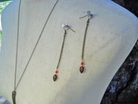 Image 4 of Elegant Vintage Hand Painted Red and Gold Long Dangling Chain Pendant Necklace and Matching Earri...