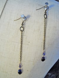 Image 5 of Dark Mysterious and Indigo Flames Opera Length Long Cascade Dangling Chain Pendant Necklace and E...