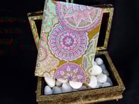 Image 9 of Indian Flower Mandala Designs Hand Painted Artisan Paper Rhinestoned Holo Glitter Handmade Magnet...