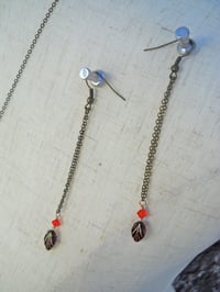 Image 5 of Elegant Vintage Hand Painted Red and Gold Long Dangling Chain Pendant Necklace and Matching Earri...