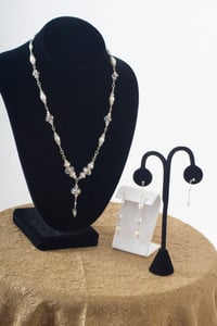 Image 1 of Bridal Wedding Jewelry Beautiful White Pearl Crystal Sterling Silver Pendant Necklace and Four Ea...