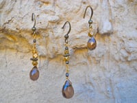 Image 1 of Smoky Quartz and Swarovski Wabi Sabi Bronze Three Earring Set for Bellydance Tribal Renaissance F...