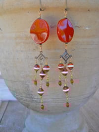 Image 1 of Orange Creamsicle Shoulder Duster Super Extra Long Awesome Natural Jasper and Bronze Tribal One o...