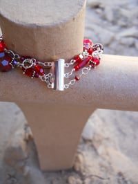 Image 2 of Wabi Sabi Shades of Red Crystal and Sterling Silver Three Strand Bracelet