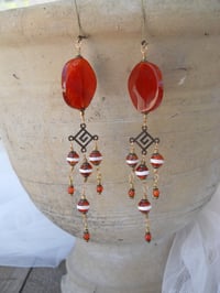 Image 3 of Orange Creamsicle Shoulder Duster Super Extra Long Awesome Natural Jasper and Bronze Tribal One o...