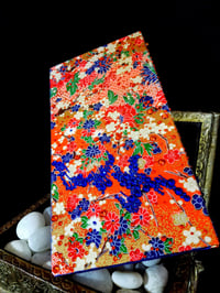 Image 7 of Japanese Orange and Blue Flowers Rhinestones Holo Glitter Handmade Paper Gold Foil Hand Painted G...