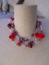 Image 3 of Wabi Sabi Shades of Red Crystal and Sterling Silver Three Strand Bracelet