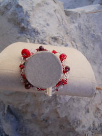 Image 4 of Wabi Sabi Shades of Red Crystal and Sterling Silver Three Strand Bracelet