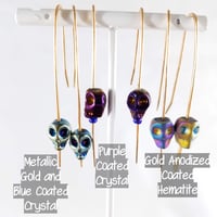 Image 3 of Glass Crystal Skull Elf Ear Gauged Hook Earrings Six Colors to Choose From
