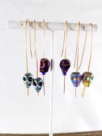 Image 7 of Glass Crystal Skull Elf Ear Gauged Hook Earrings Six Colors to Choose From