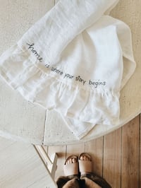 Image 3 of ruffled linen towel - home is where your story begins