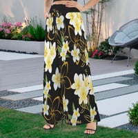 Image 2 of Women's Yellow Plumeria on Black Tether, Wide Leg Pants