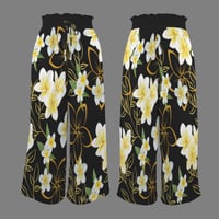 Image 4 of Women's Yellow Plumeria on Black Tether, Wide Leg Pants