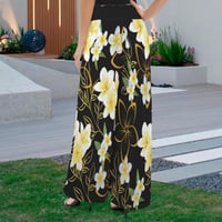 Image 3 of Women's Yellow Plumeria on Black Tether, Wide Leg Pants
