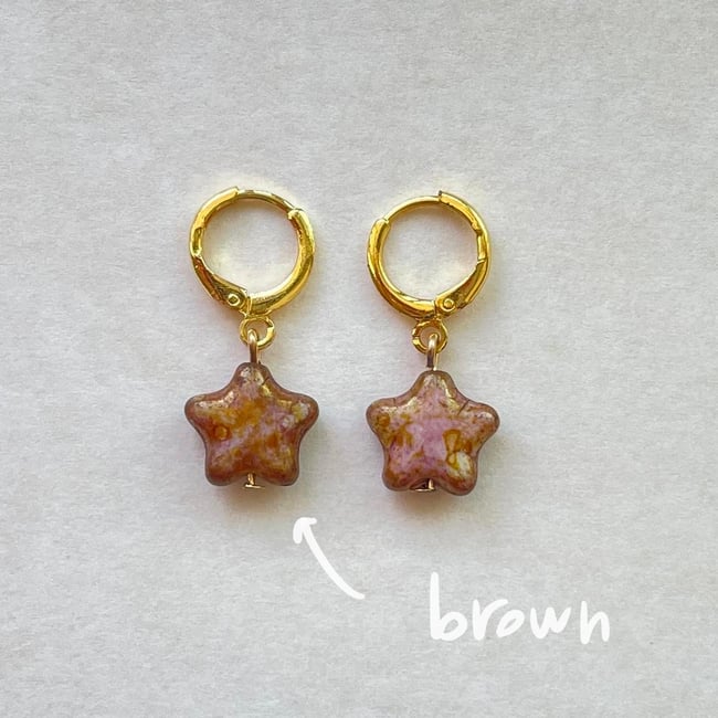 12mm czech glass star huggie hoop earrings