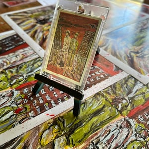 BLOODY MONEY METALLIC TRADING CARD & 1 of 1 HAND PAINTED EASEL BUNDLE