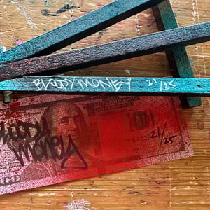 BLOODY MONEY METALLIC TRADING CARD & 1 of 1 HAND PAINTED EASEL BUNDLE