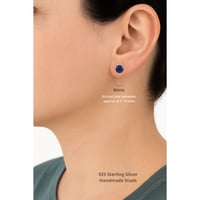 Image 2 of Sterling Silver 925  Round Navy Blue Lapis Lazuli 9mm Handmade Stud Earrings | December Birthstone