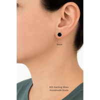 Image 5 of Handmade Round Black Onyx Stone 9mm Stud Earrings I Sterling Silver 925 Onyx Earrings for Women Men