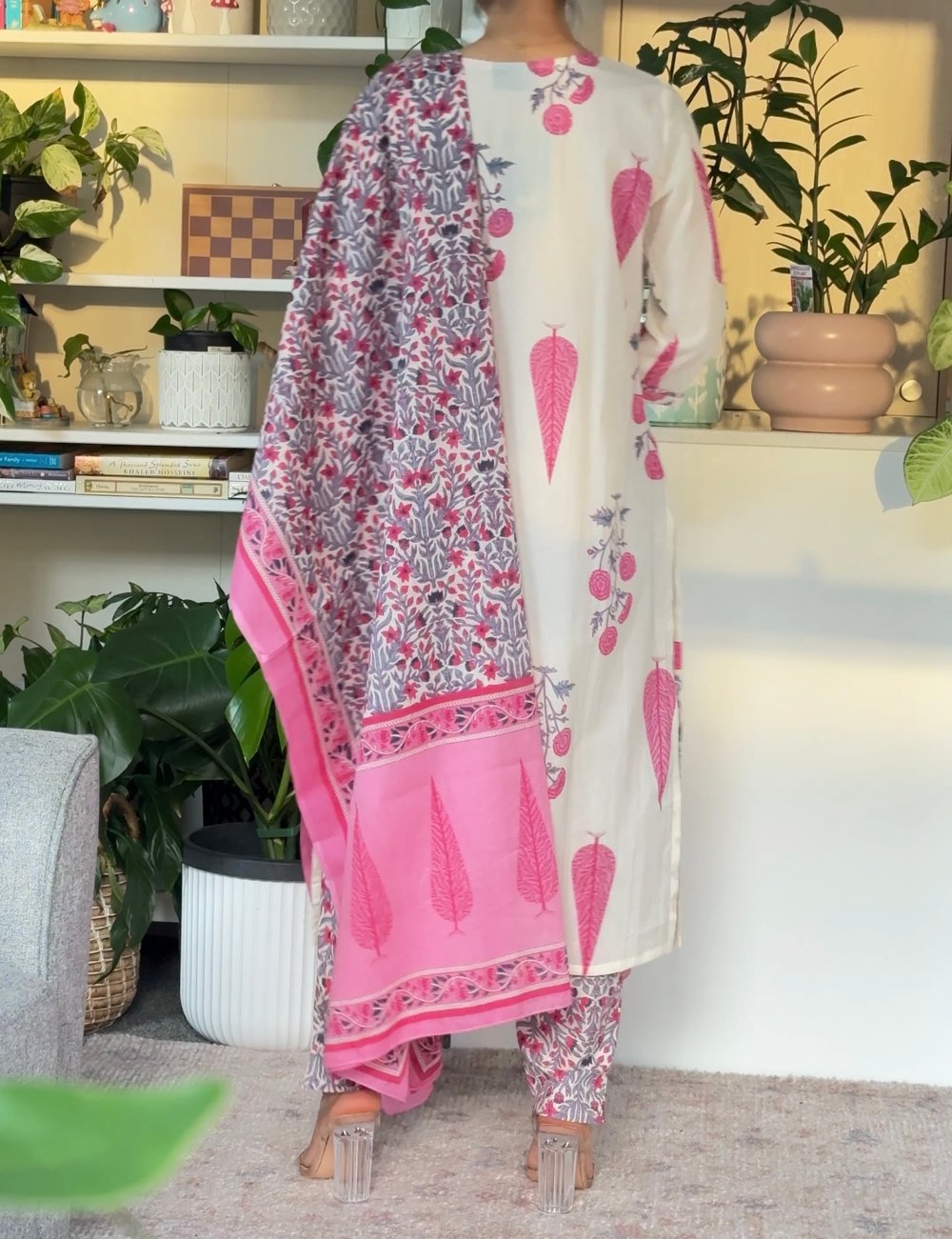 Image of Blush Radiance button three piece kurtha set 