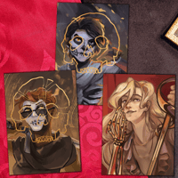 Image 1 of THE LOCKED TOMB gold foil prints | Harrowhark, Ianthe, Gideon