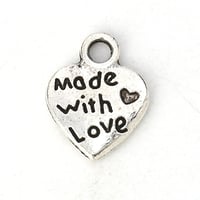 Image 1 of Made With Love Heart Charms Ant. Silver Plated Pewter Zinc Alloy Double Sided 12mm x 9mm 10 pcs F163