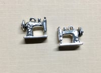 Image 1 of Sewing Machine Silver Plated Pendant Sewing Double Sided Charm 15mm x 20mm 2 pcs F411B