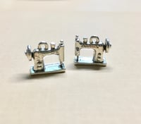Image 2 of Sewing Machine Silver Plated Pendant Sewing Double Sided Charm 15mm x 20mm 2 pcs F411B